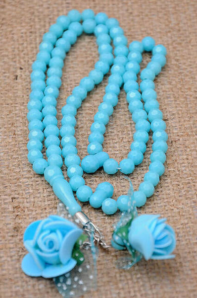 Kadife Kaplı Mini Kuran ve Tesbihli Set - Mavi Renk - Mevlüt Hediyesi