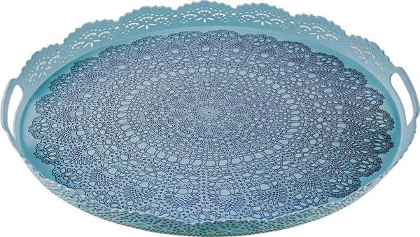 Dekonaz Servis Oval Tepsi Dantel Motifli Avangarde Turkuaz 50x38 cm