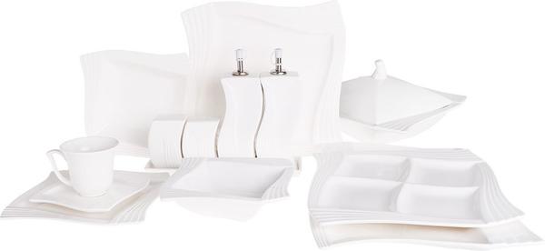 Bricard 45 Parça Porselen Yemek Takımı S-Form Sade | Beyaz | 6 Kişilik