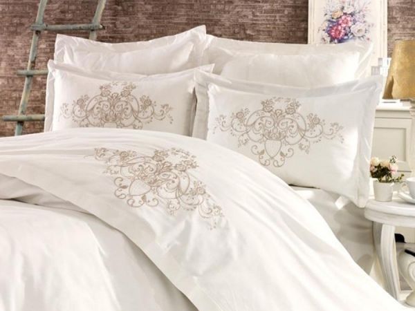 Damask Embroidered Duvet Cover Set Cream-Beige