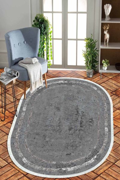 Birkilim Oval Yıkanabilir İpeksi Kaymaz Taban Dekoratif Halı | MLN-IP-O-HT-965
