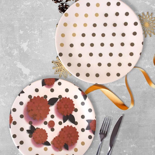 بولكا دوت روز إيج طبق تقديم 25 سم قطعتين - 18223-18230 | كيراميكا