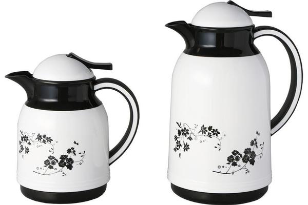 Bavary 2'li Termos Seti Büyük 1L Küçük 0.5L Desenli Beyaz | Siyah | Trm-0002