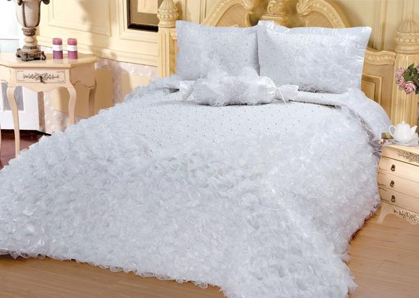 Satin-Bettüberwurf Set Gelincik Deluxe Weiß 2 Personen