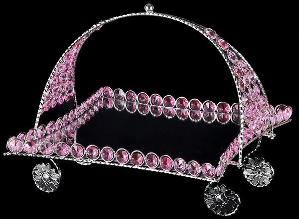 Dekonaz Büyük Lüks Kristal Dekoratif El Yapımı Servis Tabağı | Pembe