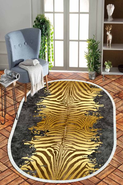 Birkilim Oval Yıkanabilir İpeksi Kaymaz Taban Dekoratif Halı | MLN-IP-O-HT-1116