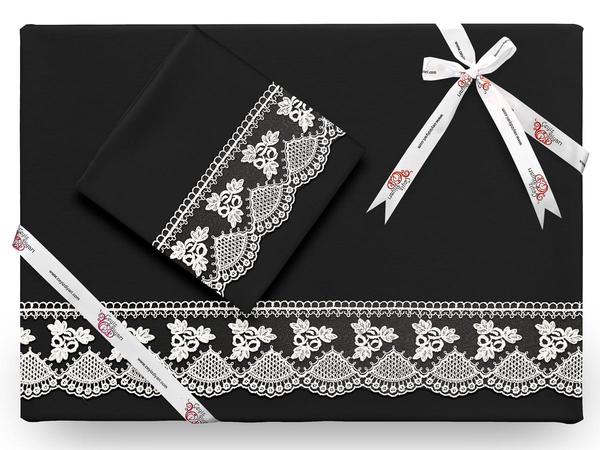 Monolithic Plain French Laced Bettbezug Set Schwarz