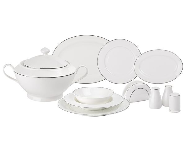 Tantitoni | 60 Parça New Bone Chına Sılver Yuvarlak Yemek Takımı