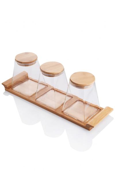 Large 3-Piece Storage Set with Bamboo Stand