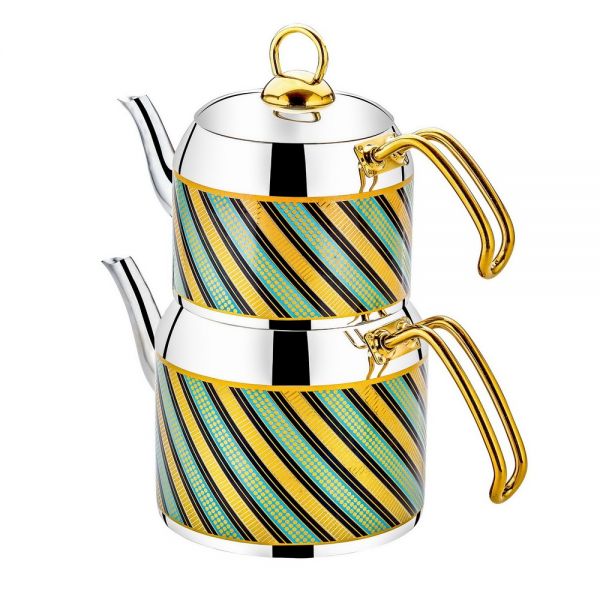 Öz Life | Nokta Gold-Turkuaz Çaydanlık 850-1300 ml
