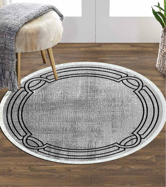 Birkilim Yuvarlak Yıkanabilir Dekoratif Halı İpeksi Kaymaz Taban | MLN-IP-YU-HT-1544
