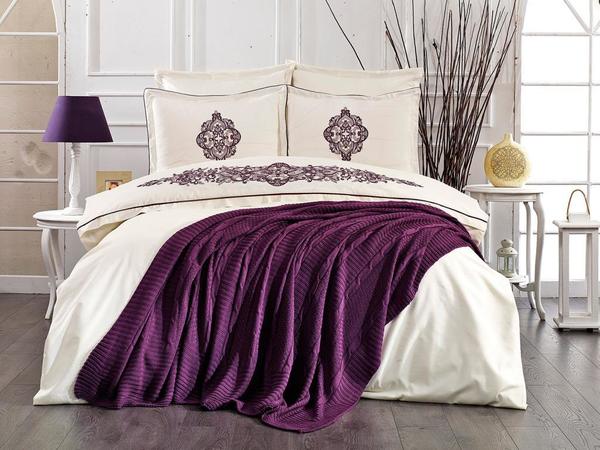 Bianka Lüks Nakışlı Gelin Seti 7 Parça Mürdüm