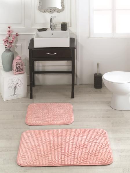 Halime Sultan 2-Piece Bath Mat Set with Sponge - Pink