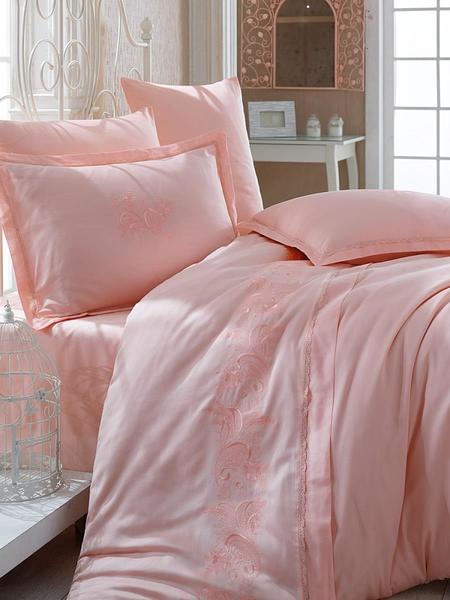 Cotton Box Nakışlı Saten Elegant Çift Kişilik Nevresim Takımı Pembe | Cotton Box