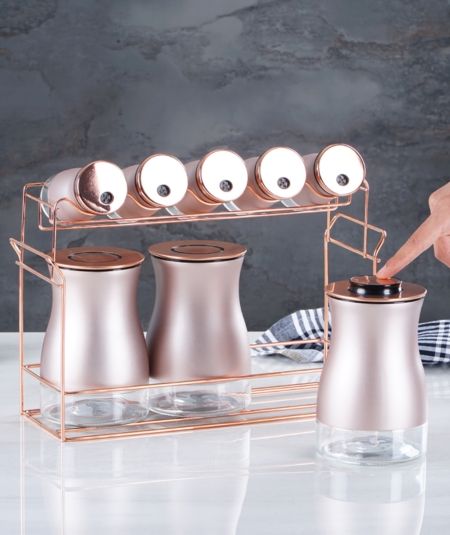 Acar Mutfak | 8 Parça Standlı Cam Baharat Seti