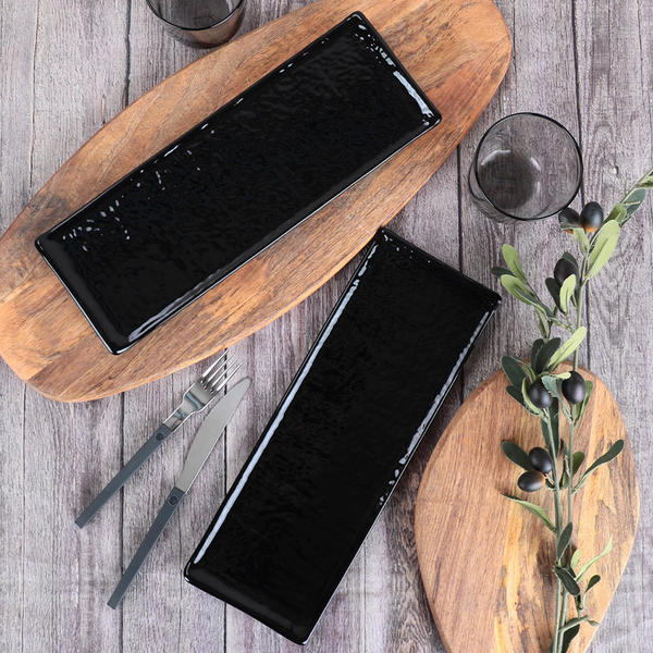 Assiette Ovale Pierre Naturelle Noire 33 Cm 2 Pièces | Keramika