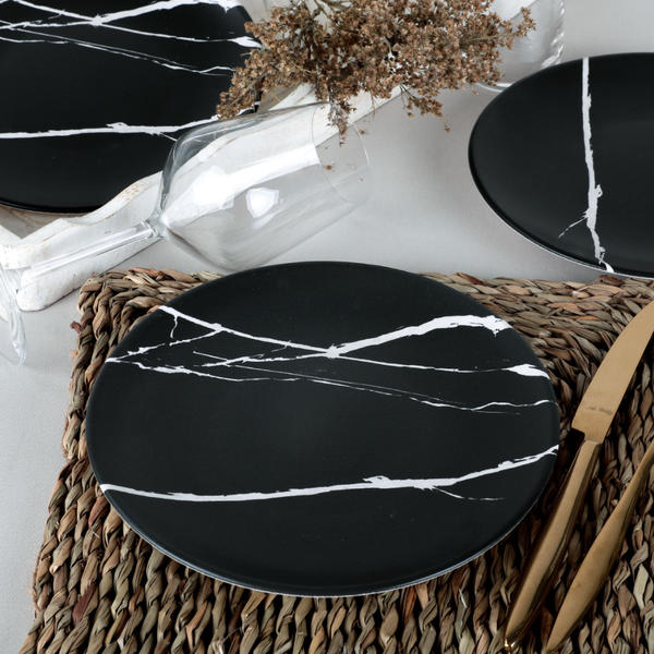 Keramika | Ege 6 Adet Siyah Mermer Desenli Pasta Tabağı