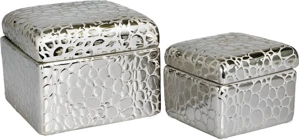 Dekonaz Double Decorative Stone Jewelry Box | Silver
