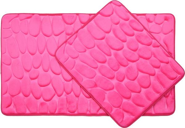 Almina Premium | 2-er | Maxi | Badematte | Badteppich | Badvorleger | Badgarnitur | Duschmatte | Duschvorleger | Duschteppich | Mit Steinmuster | Rutschfest | Rosa | Rechteckig | Al-9522-6