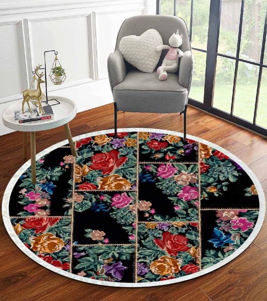 Birkilim Yuvarlak Yıkanabilir Dekoratif Halı İpeksi Kaymaz Taban | MLN-IP-YU-HT-713