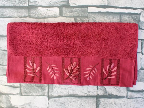 Dowry Land Pink Leaf Embroidered Dowery Towel Fuchsia