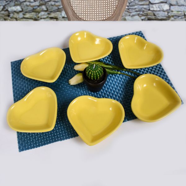 Sarı Kalp Çerezlik 14 Cm 6 Adet | Keramika