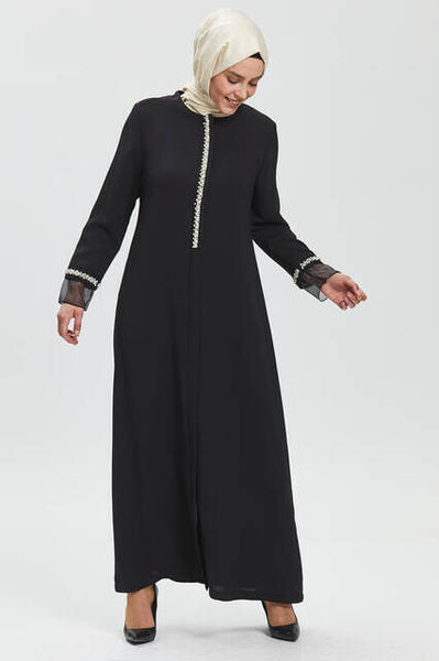 Derin Siyah İncili Ferace 9087-20