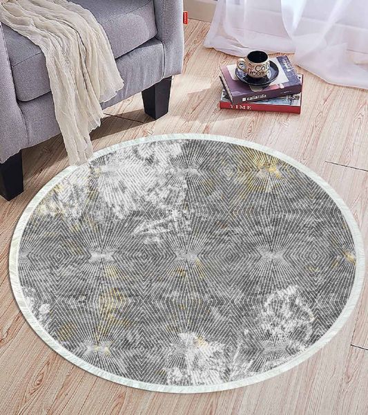 Birkilim Yuvarlak Yıkanabilir Dekoratif Halı İpeksi Kaymaz Taban | MLN-IP-YU-HT-371