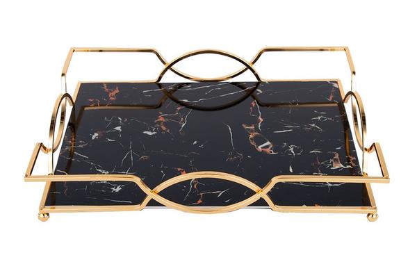 Marmor Desenli Tepsi | 37x27 cm | Siyah | By-me-l-gb