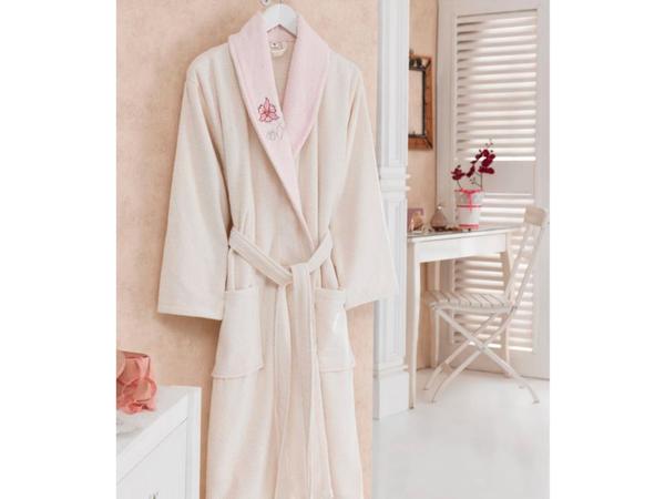 Cotton Box Daily Bukle Nakışlı Tek Bornoz Krem Pudra