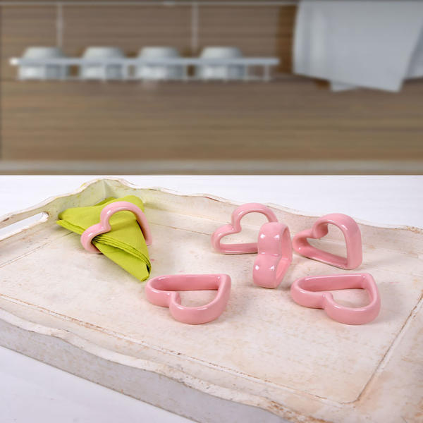 Keramika | Pembe Kalp 6 Adet Peçete Yüzüğü