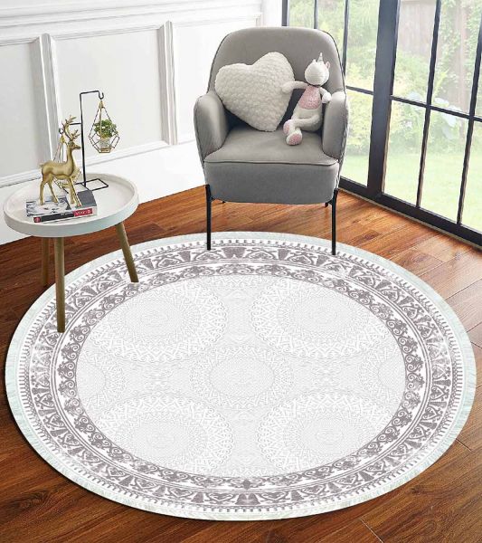 Birkilim Yuvarlak Yıkanabilir Dekoratif Halı İpeksi Kaymaz Taban | MLN-IP-YU-HT-1119