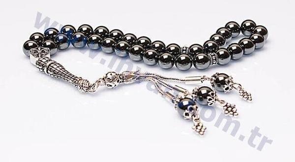 مسبحة من حجر الهيماتيت (925 فضة استرليني)