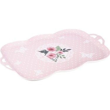 Tantitoni | Melamin Butterfly Effect Desenli Dalgalı Kaydırmaz Çay Tepsisi 43.5x29.5cm