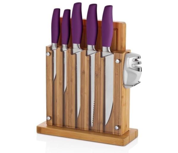 Neva Sweet 5'li Bıçak Seti Kesme Tahtası ve Ahşap Standlı 8 Parça | Mor | N2374