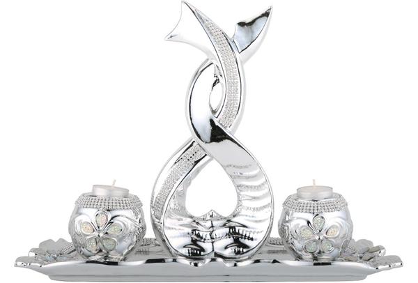 Almina 4 Parça Porselen Dekoratif Mumluk | Gümüş | Al-2546-s