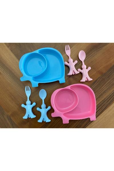 Bayev Çocuklar İçin 6 Prç. Mama Seti - Fil Pembe-Mavi