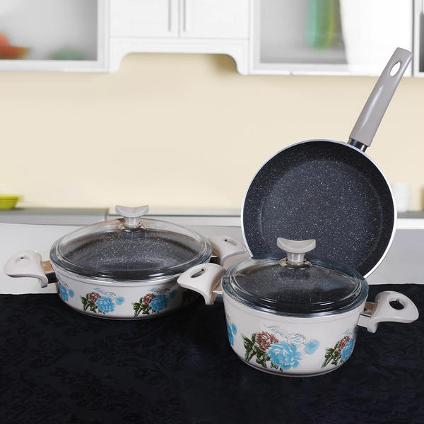 Batterie de cuisine en granit rose turquoise 5 pièces | La cusinette