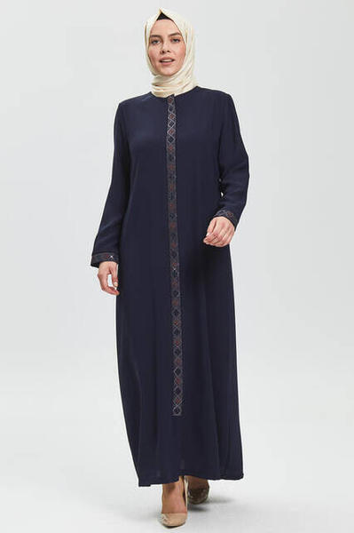 Abaya Brodée Bleu Marine Foncé 9081-20