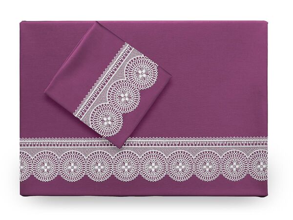 Birella Plain French Laced Duvet Cover Set Plum