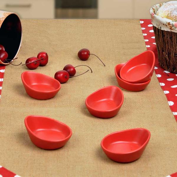 Mat Kırmızı Mini Gondol Çerezlik / Sosluk 8 Cm 6 Adet | Keramika