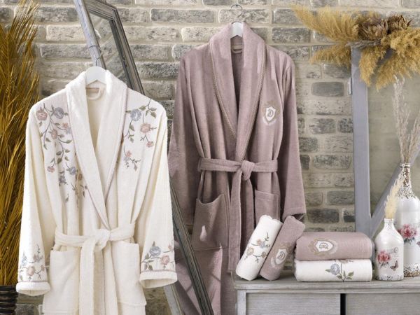 Spitze Elvin 3d Bambus Bademantel Set Cremefarbene Fliese