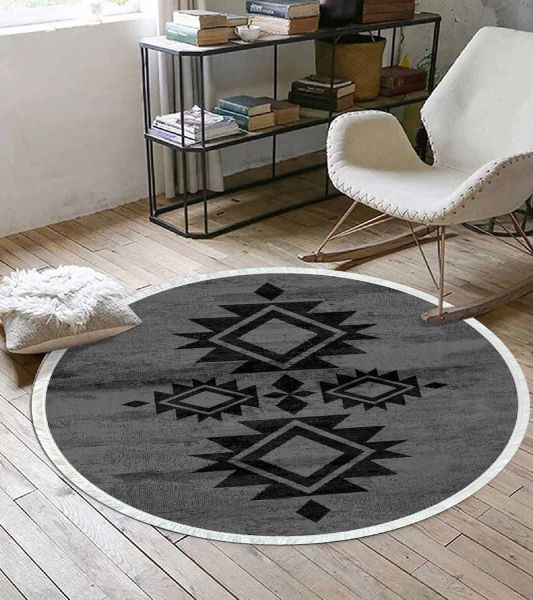 Birkilim Yuvarlak Yıkanabilir Dekoratif Halı İpeksi Kaymaz Taban | MLN-IP-YU-SD-370