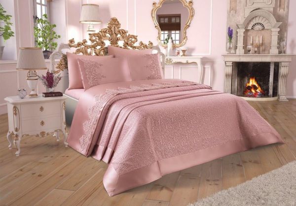 Çeyizdiyarı Fransız Güpürlü Diana Gelin Seti 7 Parça Pudra