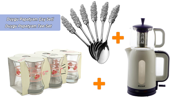 Duygu 2.7 lt Papatya Çay Makinesi & Dekonaz 6'lı Çay Kaşığı & Lav Lora Çay Bardağı Seti
