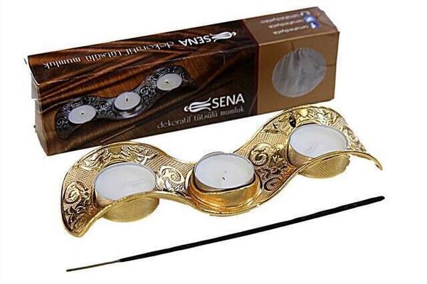 Dekoratif Tütsülü Mumluk - Gold Renk-