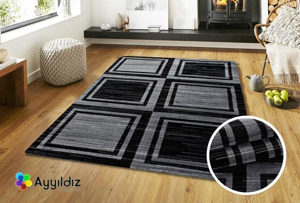 Ayyıldız Parma Kareli Halı 100% PP Heatset 12mm 1900gr | Siyah | 9270Black