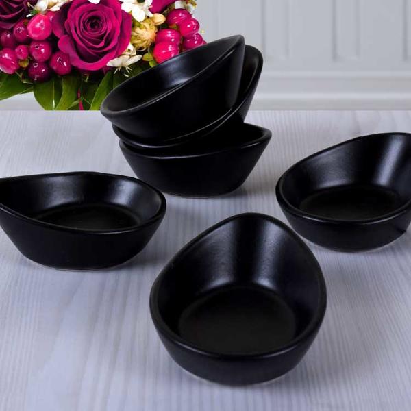 Mattschwarzer Mini-Gondel-Snack / Sauce 8 cm 6 Stück | Keramika