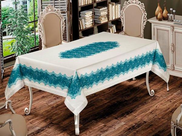 Nilüfer Nappe Rectangulaire Imprimée Crème Turquoise