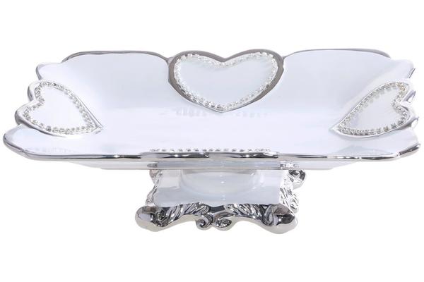 Çınar Porselen Dekoratif Servis Kasesi Taş İşlemeli | Gümüş